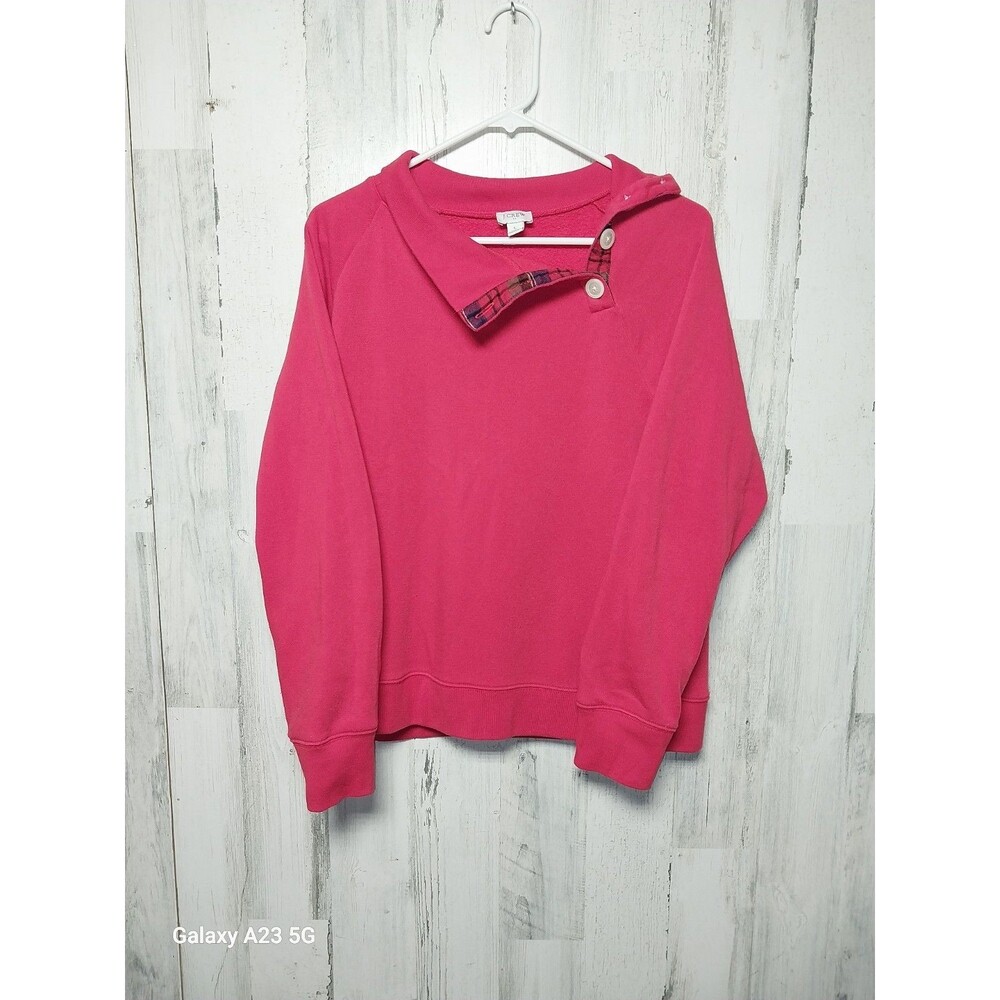 J. Crew Wide Button Collar Red Sweatshirt Size L Cloudspun Fleece Womens Top
